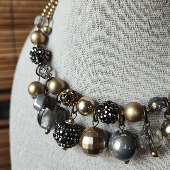 Multiple Bauble Memory Wire Beaded Choker Vintage Necklace Glass Crystals Lucite - Picture 8 of 13